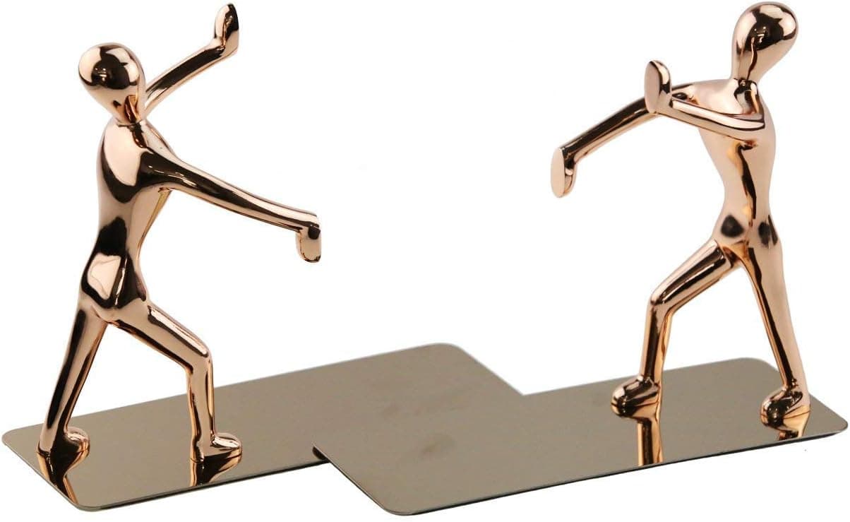 Winterworm 1 Pair Stainless Steel Kung Fu Man Bookends Book Ends for Library School Office Home Deck Study Gift Decoration(Rose Gold)