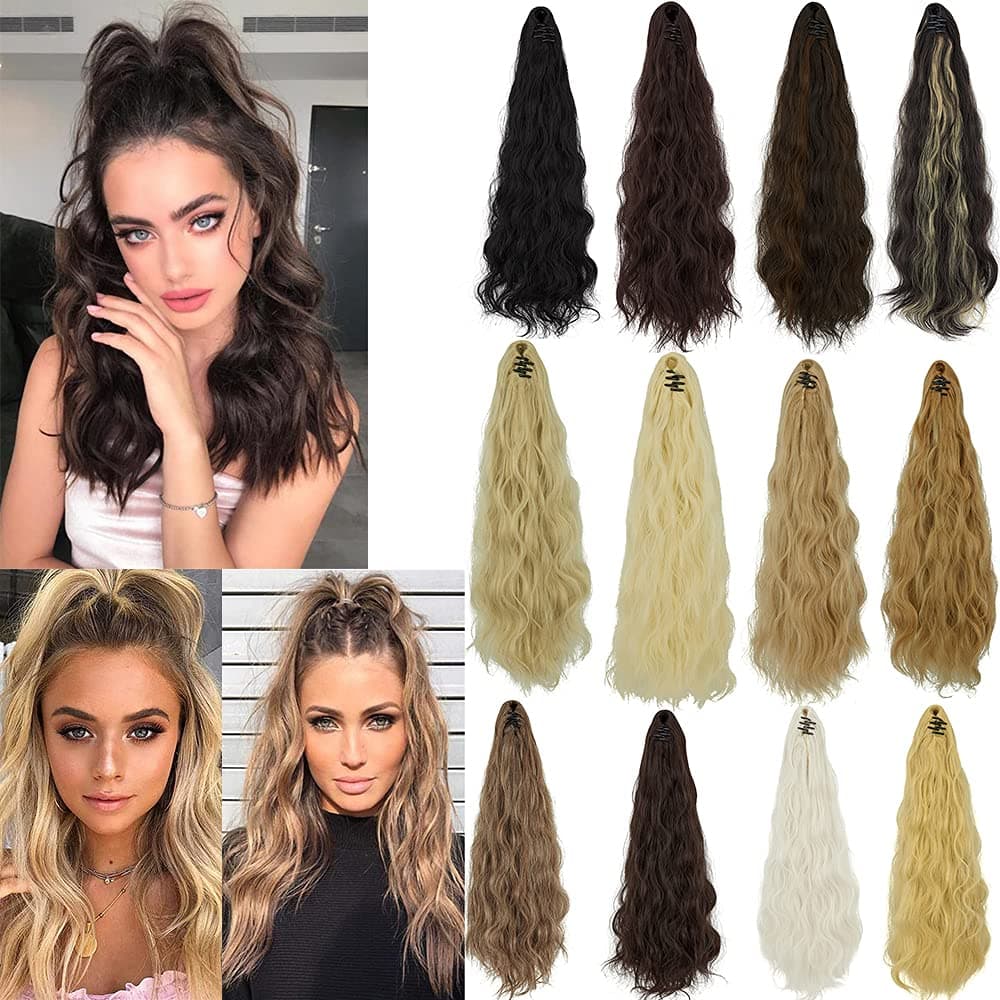 Ponytail Extension Claw Clip in Long Wavy Curly Hair Extension Jaw Clip Ponytail Hairpiece Synthetic Pony Tail 18 Inch