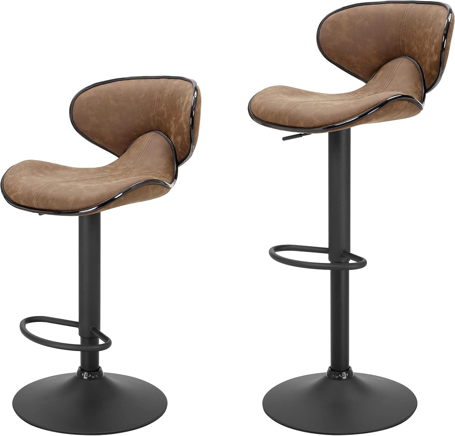 Finnhomy Bar Stools Set of 2 Counter Height, Swivel Barstools with Footrest and Back, Height Adjustable Modern Bar Chairs, Vintage Leather, Retro Brown
