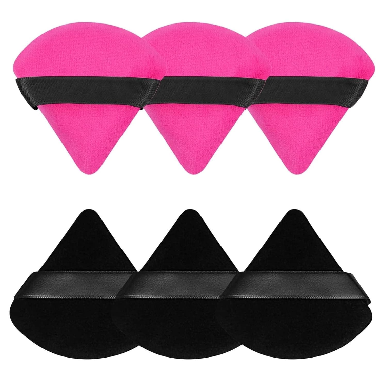 Pimoys 6 Pieces Powder Puff Face Triangle Makeup Puff Soft Velour Puffs for Loose Powder Mineral Powder Body Powder Cosmetic Foundation Sponge Beauty Blender Makeup Tools(Black and Rose Red)