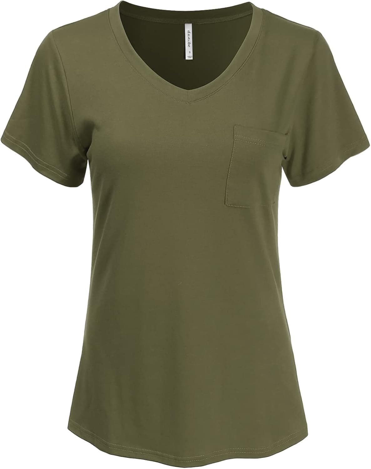 danibe Women's Short Sleeve V-Neck Loose Fit Tunic Top Shirt with Pocket (S-XXL)