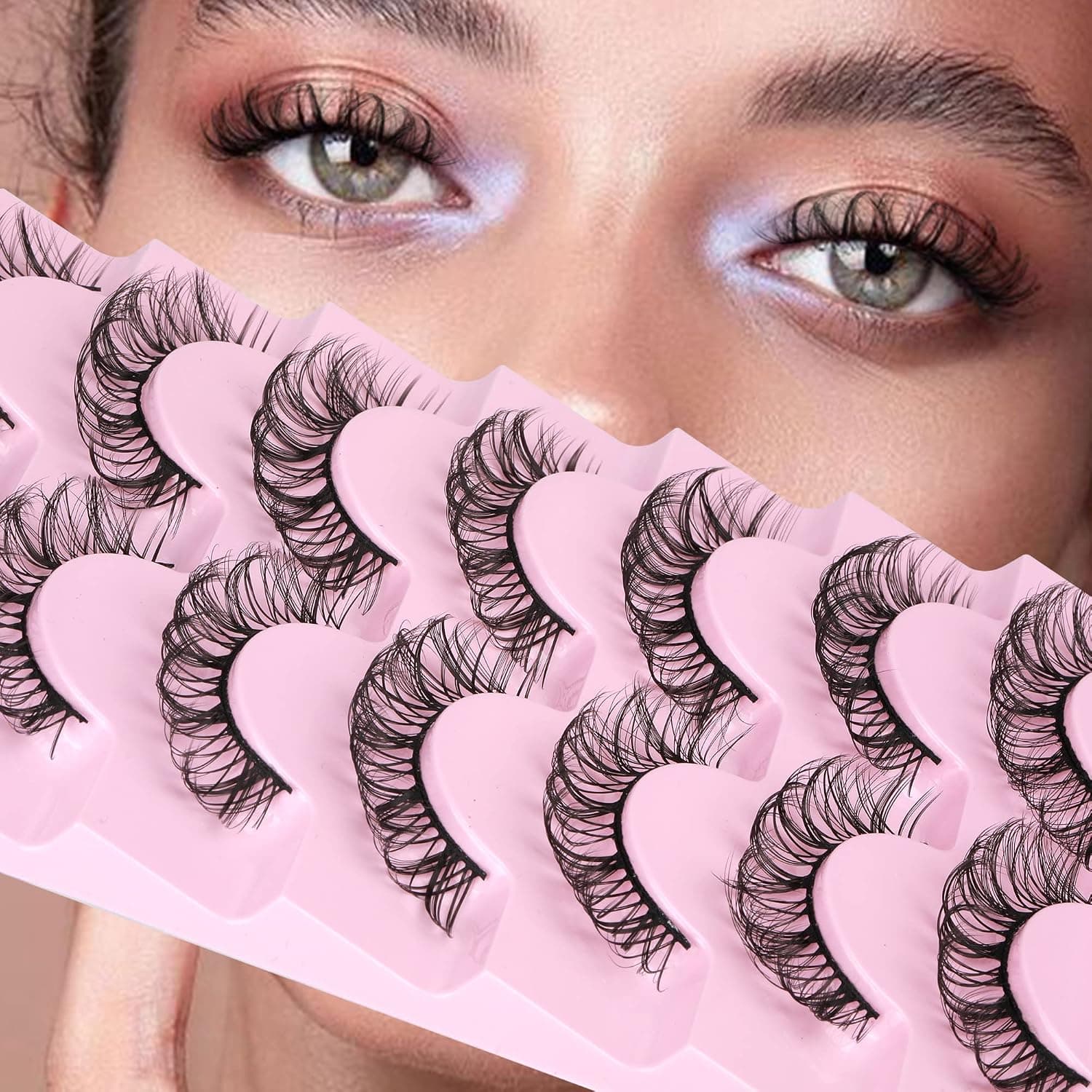 ALICE Eyelashes Natural Look Wispy Russian Strip Lashes Short DD Curl Crisscross False Lashes 7 Pairs Pack
