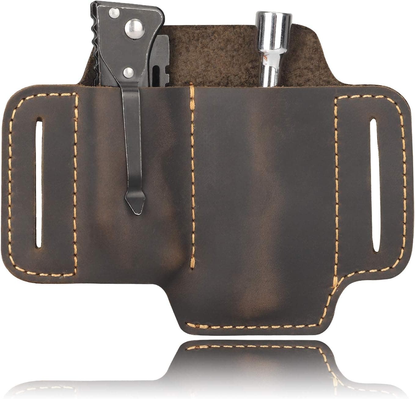 Leather Sheath EDC Pocket Organizer for Belt,Pocket Protector for Men,Leather Knife Sheaths，Pocket Pouch Carrier for Tools/Pens/Scissors with Key Holder
