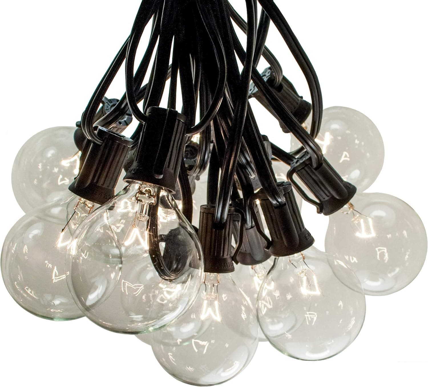 Hometown Evolution, Inc. 10 Foot Patio String Lights with G50 2" Clear Globe Bulbs and Black Wire (+ 1 Free Spare)