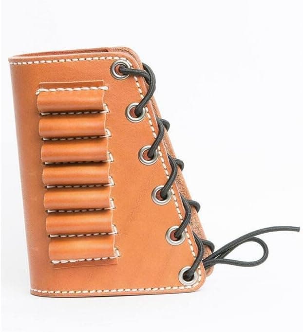 vsdfvsdfv D Leather Rifle Butt Cuff Hunting Shooting Rifle Buttstock Cheek Rest Pad with Shell Holder