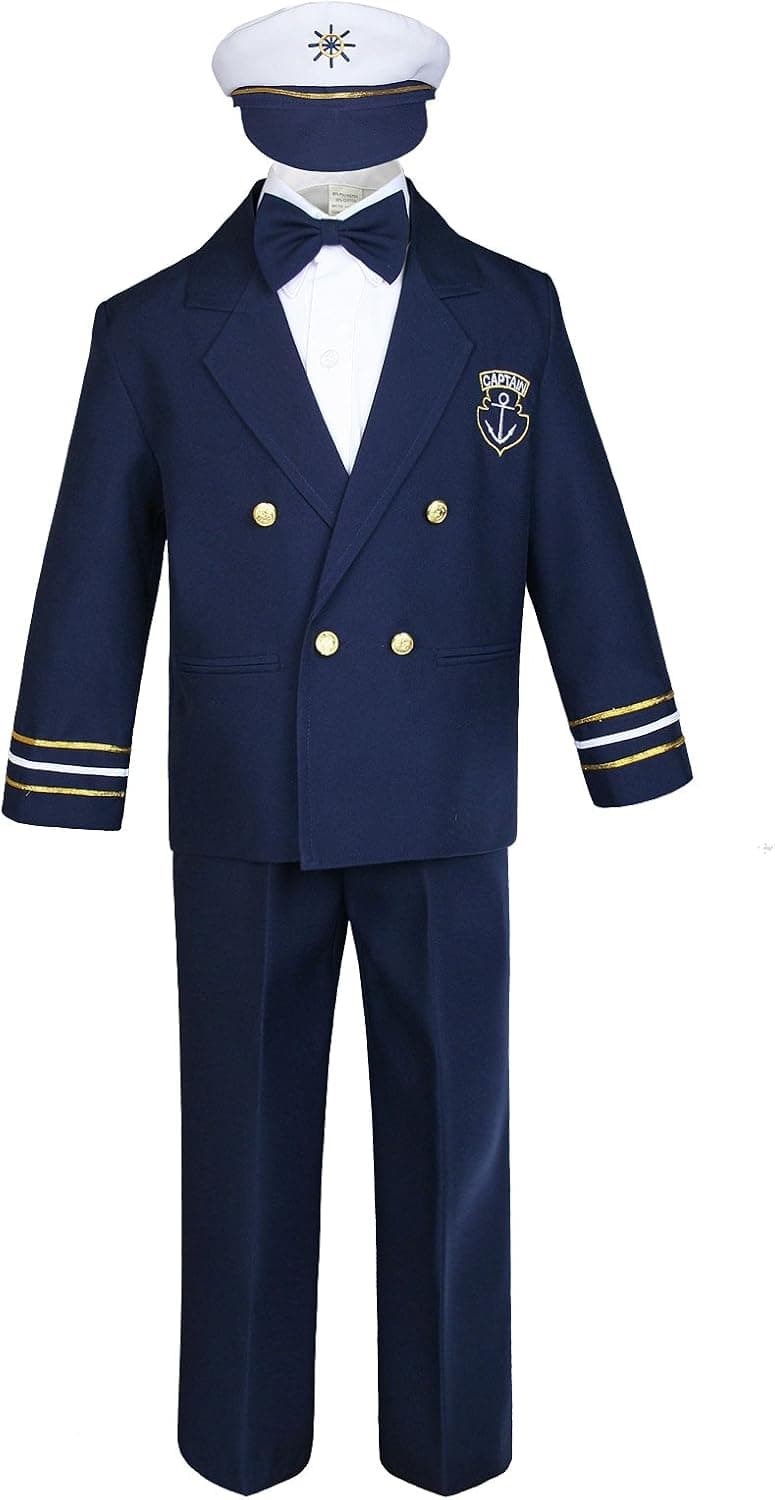Unotux Baby Boy Kids Toddler Captain Sailor Suit Formal Party Nautical Navy White SM-12