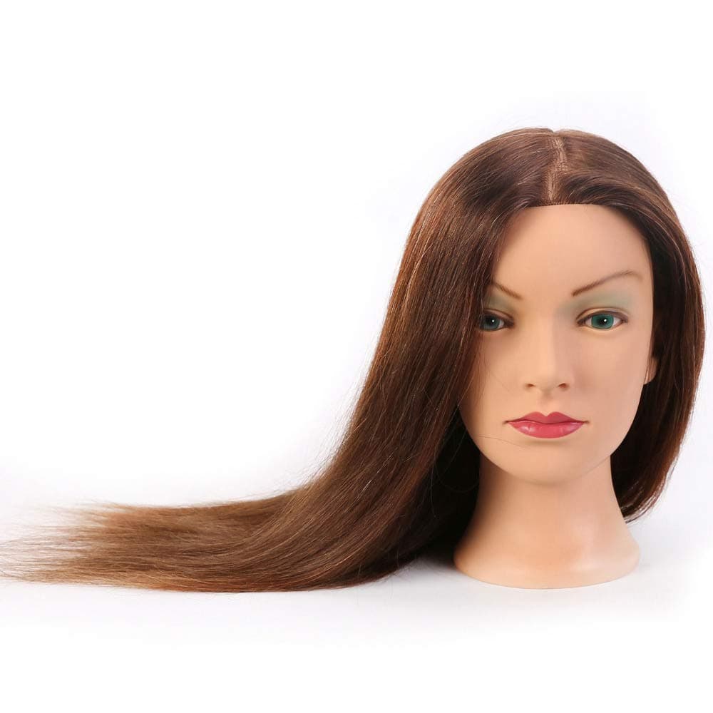 HAIREALM 24" Mannequin Head 100% Human Hair Hairdresser Training Head Manikin Cosmetology Doll Head (Table Clamp Stand Included) HE418S