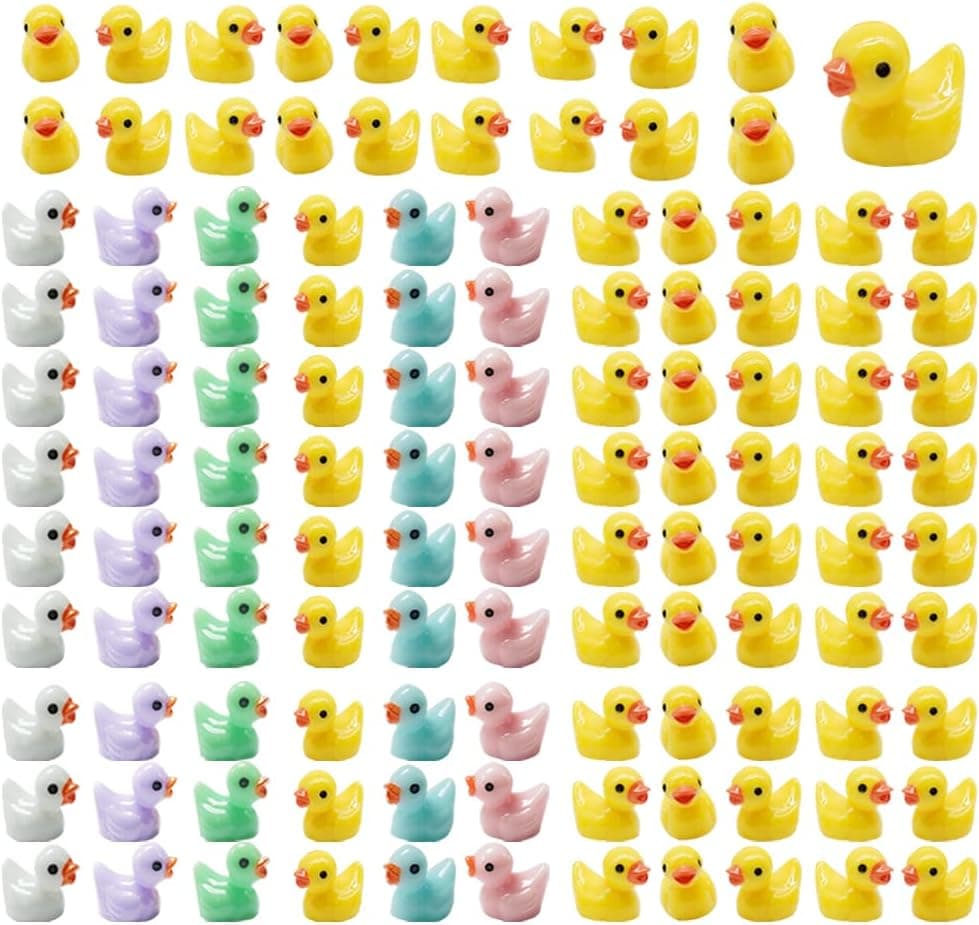 AWEELON 100 Pcs Mini Resin Ducks Tiny Ducks Miniature Duck Figures for Slime Charms DIY Craft Micro Landscape Garden Aquarium Dollhouse Decoration for Christmas Birthday Party（Mixed Color）