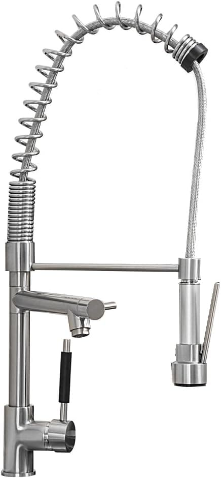 1008-D Best Two Spouts Spring Brushed Nickel Pull Out High Arch Prep Sprayer Commercial Pull Down Kitchen Sink Faucet