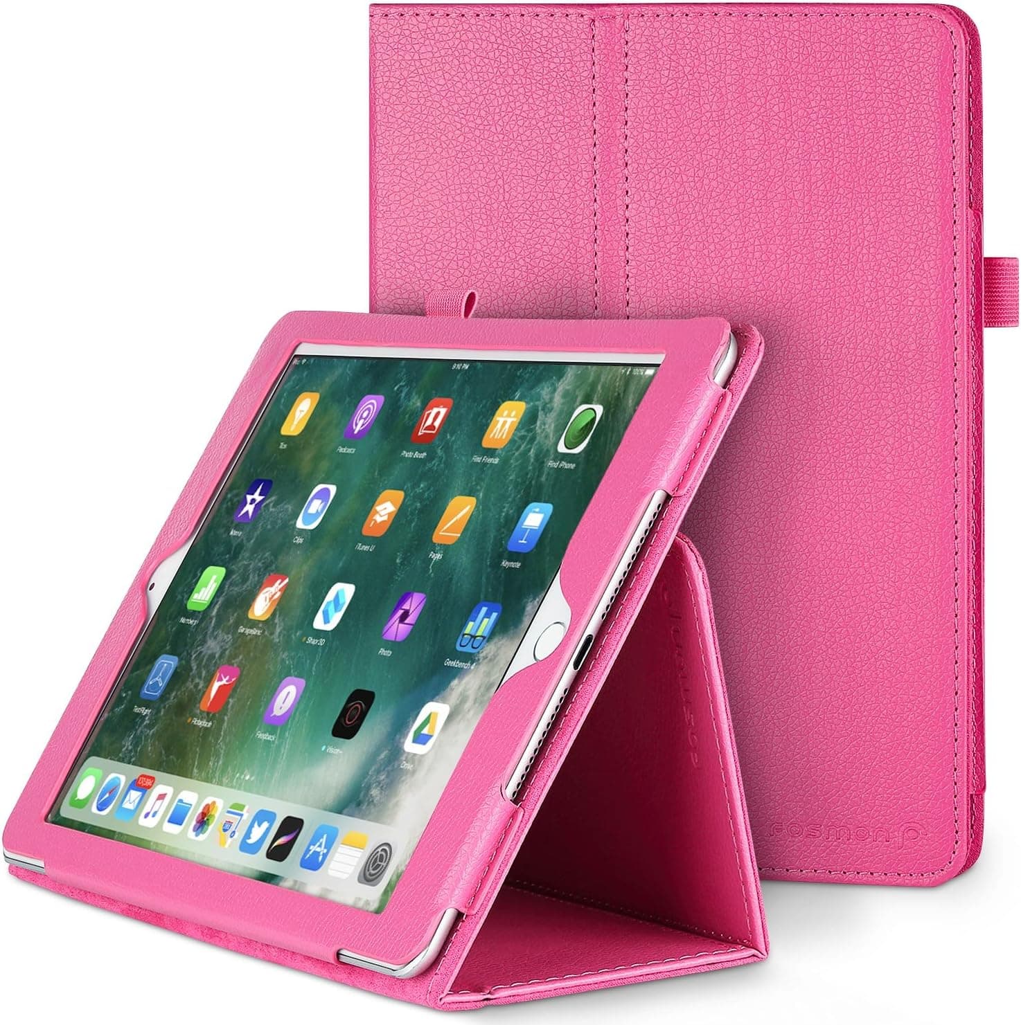 iPad Air 2 Leather Case - Fosmon OPUS Folio Flip Case with Folding Stand for Apple iPad Air 2 (Hot Pink)