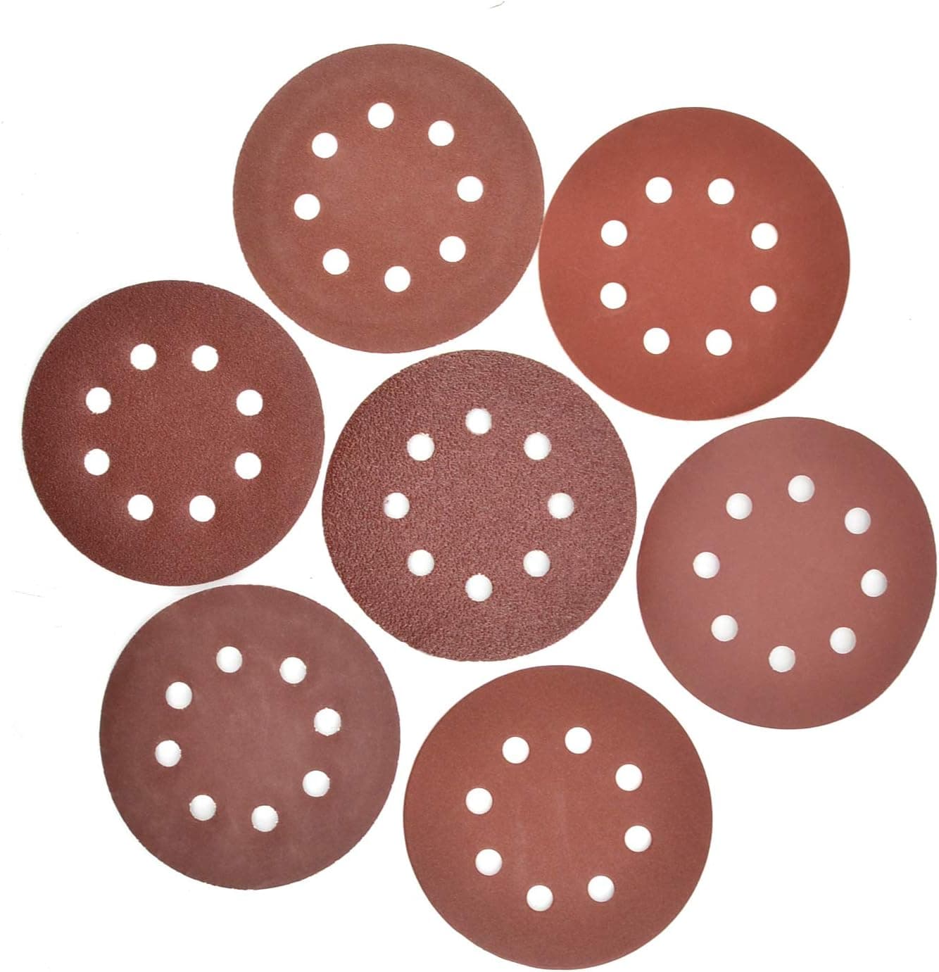 MokenEye 70PCS 5 Inch Sanding Discs 8-Hole Hook and Loop Sandpaper Assorted 40 80 120 240 320 600 800 Grits for Random Orbit Sander