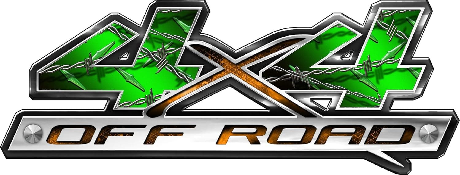 4x4 Green Diamond Plate Barbwire- Set of Two (5 Inches- By- 14 Inches) Decals
