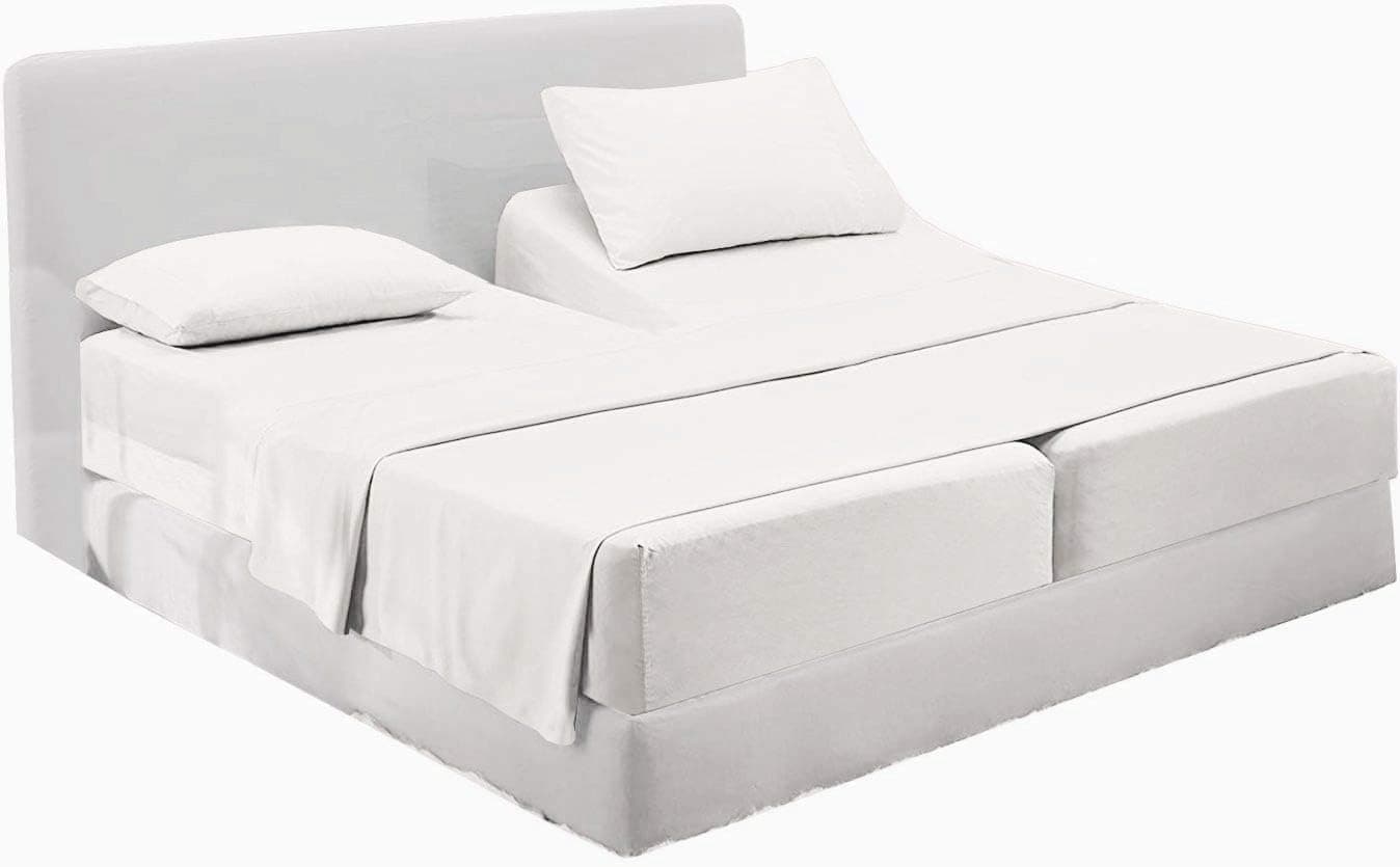 happy at home Split King Sheets for Adjustable Beds - Fits Upto 18" Deep Pocket Split King Sheets - Giza Sheets -Twin XL- 5 Pcs Split King Sheet Set - Giza Cotton Sheet Set - White Split King