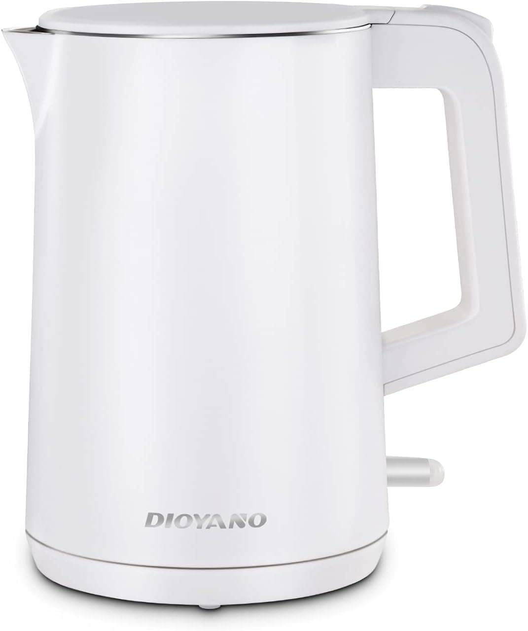 Double Wall Electric Kettle, Dioyano Hot water Kettle Stainless Steel Fast Heating Electric Tea Kettle, Cordless Water Boiler warmer with Auto Shut-Off & Boil-Dry Protection, 1.5L, BPA-Free (White)