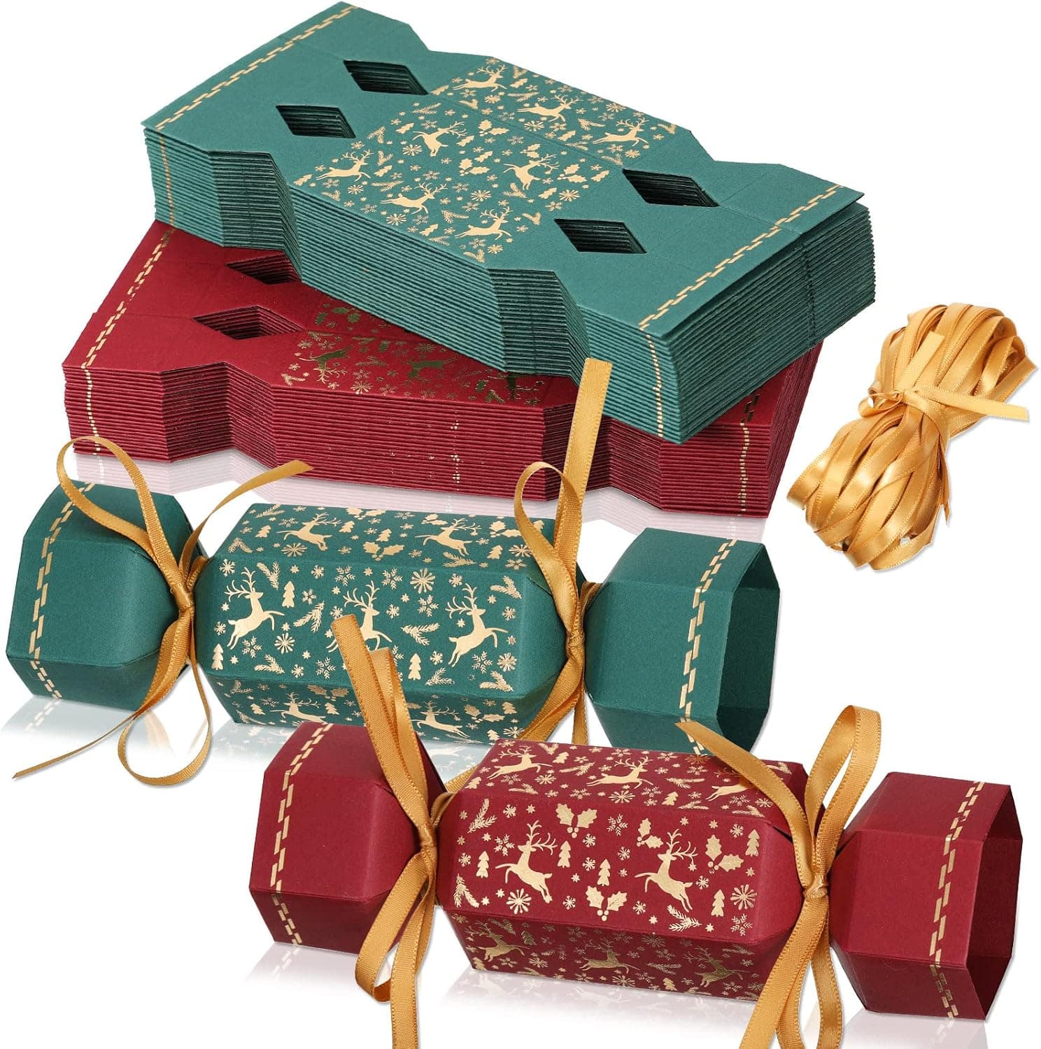 50 Packs Christmas Cracker Kit No Snap Xmas Party Table Favors Snowflake Reindeer DIY Christmas Party Cracker Candy Boxes for Holiday Dinner Decoration Gift