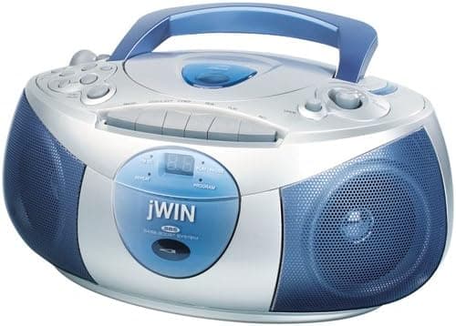 jWin JXCD462 AM/FM Portable CD Boombox With Cassette Playback