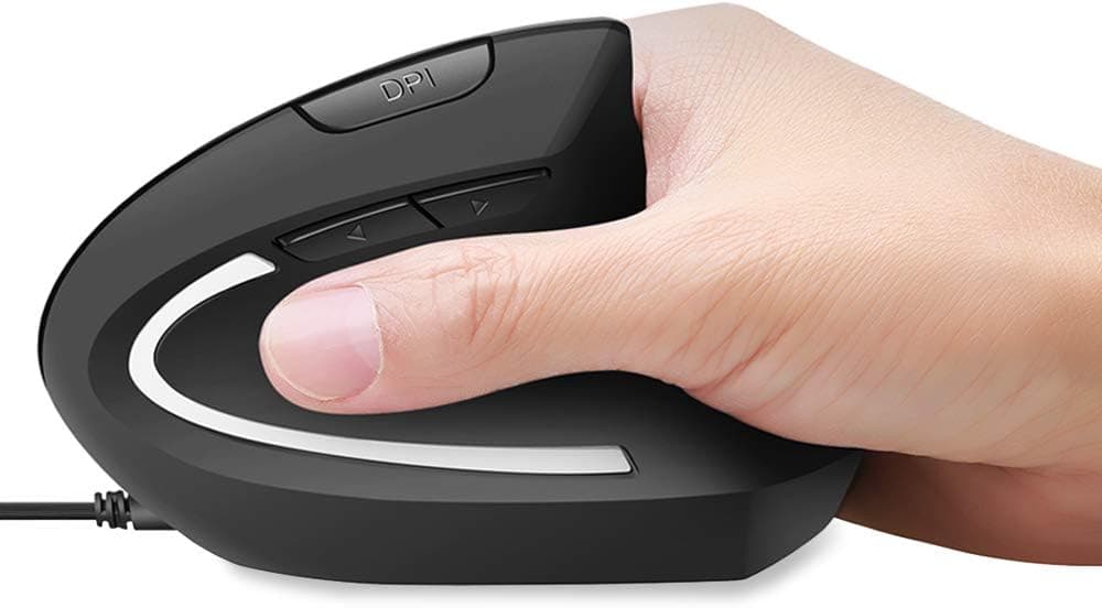 AUTLEY (Upgraded Version) Wired Vertical Mouse, Optical Ergonomic Mouse with 4 Adjustable DPI 1000/1600 / 2400/3200, 7-Color Breathing Light