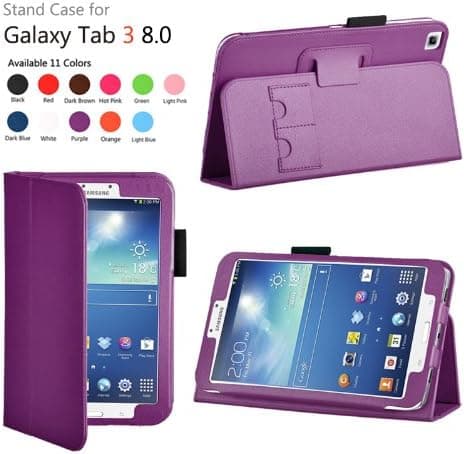 onWay(TM) FlipStand Case Cover Auto Sleep/Wake for Samsung Galaxy Tab 3 8.0 inch Tablet (T3100) + Gift: stylus touch pen (PURPLE)