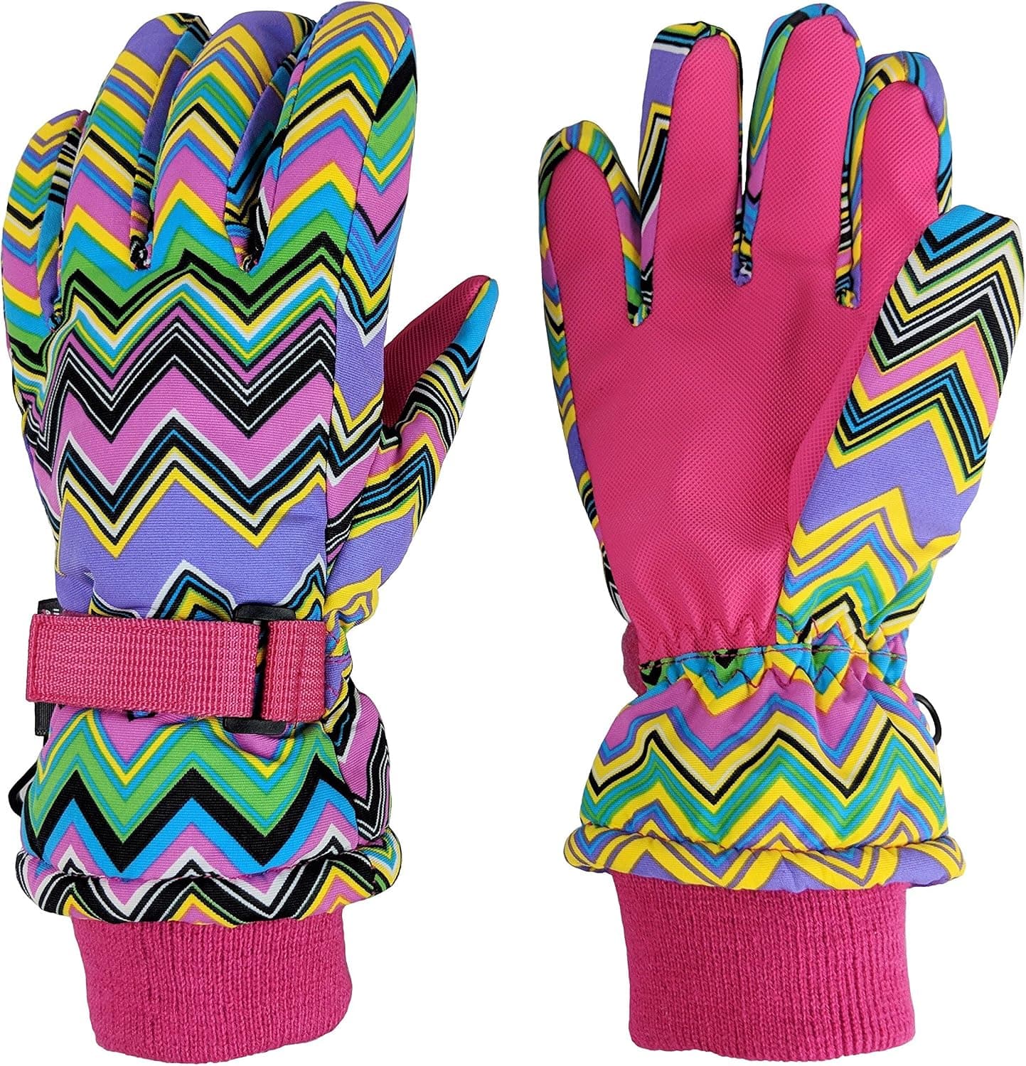 N'Ice Caps Girls Thinsulate and Waterproof Zig Zag Print Ski Glove (Fuchsia Zig Zag Print, 10-12 Years)