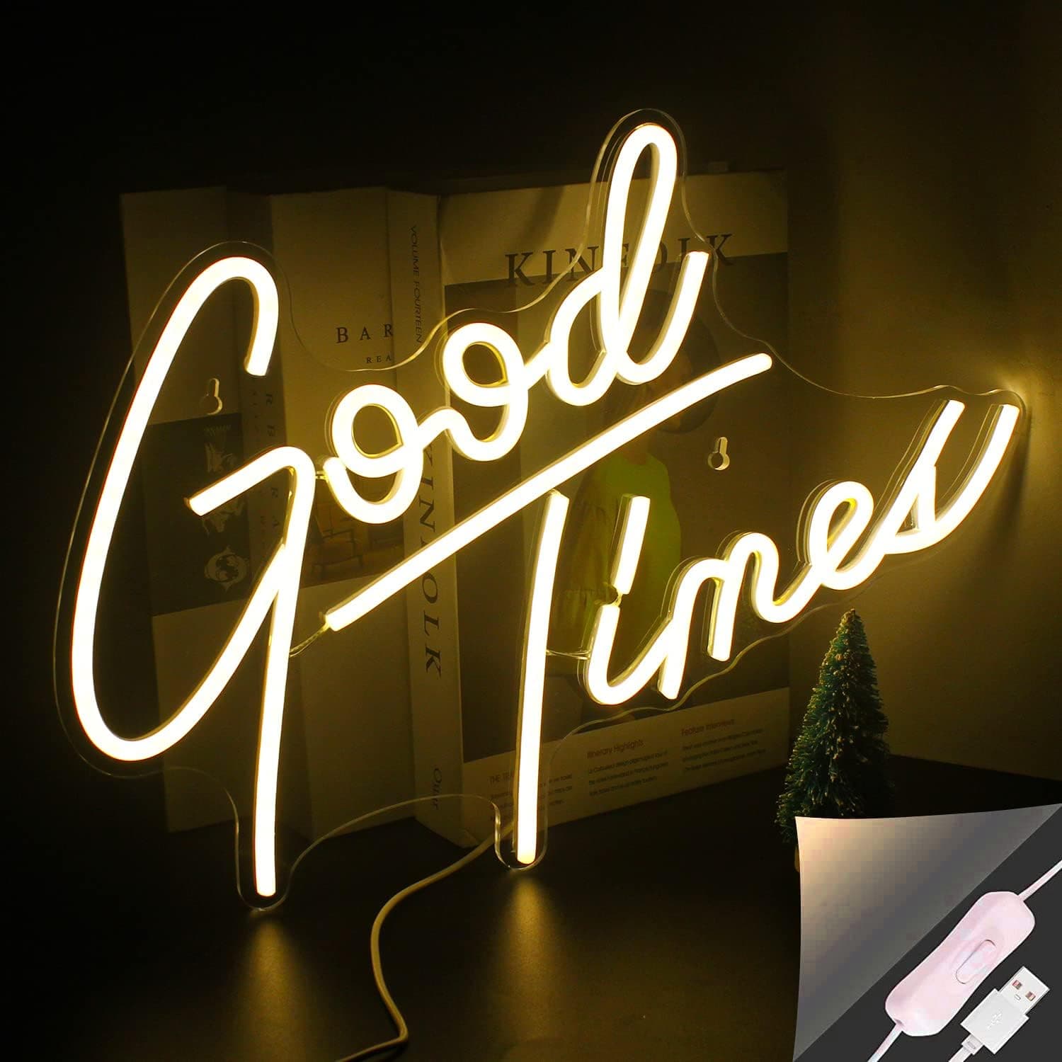 Good Times Neon Signs, LooKLight Led Signs Neon Light for Wall ,Neon Signs for Wall Decor , USB Powered Led Neon Signs for Wedding，Home Wall Decor Birthday Party ,Bedroom Decor,Game Room Decor,Aesthetic Room Decor,Living Room Decor（Warm White)
