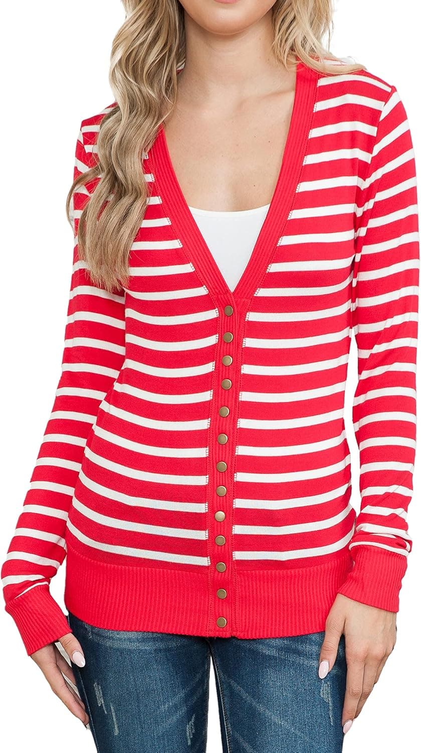 ClothingAve. Women's Soft Lightweight Snap Button Cardigan Sweater Ribbed Cuffs and Hem S-3X