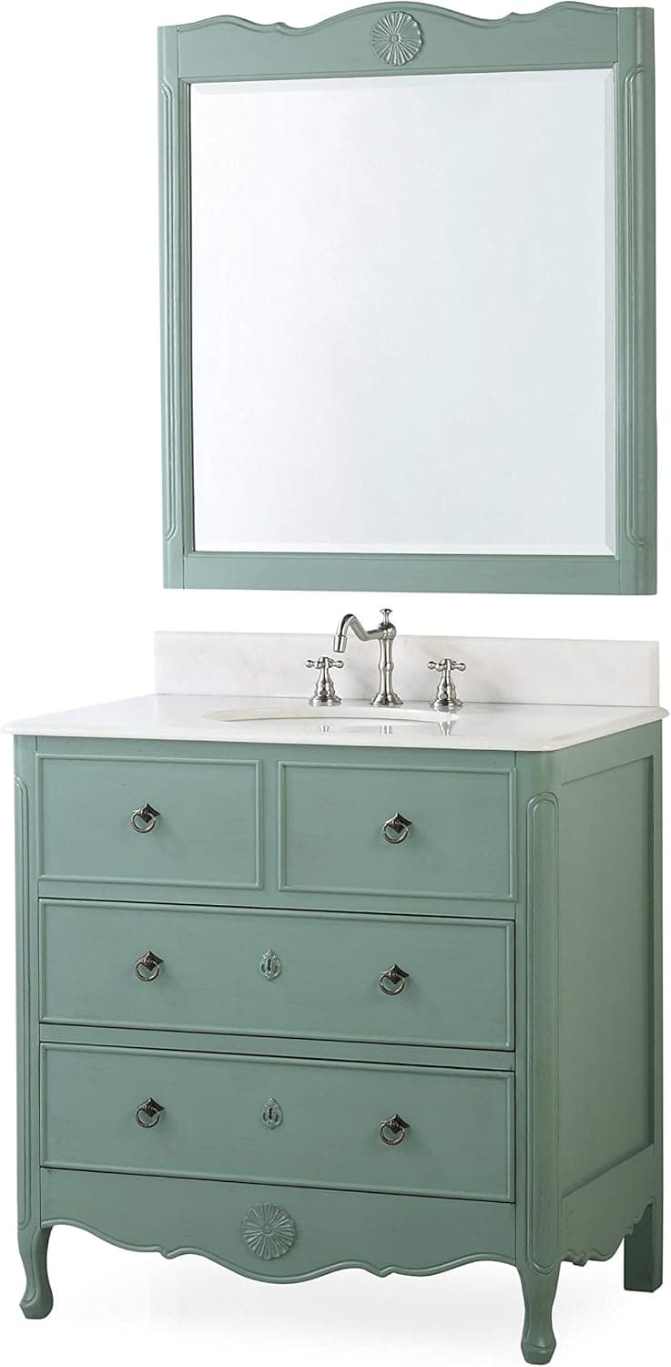 Benton Collection 34” Cottage Look Daleville Bathroom Sink Vanity ZK-81Y-MIR with Mirror (Vintage Mint Blue)