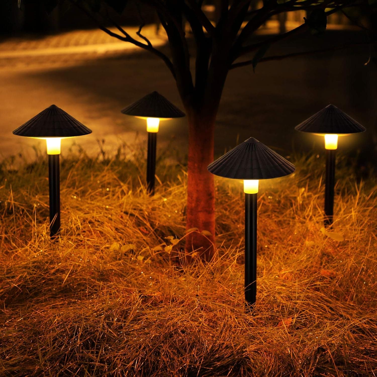 RundA Solar Lights Outdoor, 4 Pack Warm White Pathway Lights Waterproof Auto On/Off Landscape Lights Garden Lights for Yard Patio Walkway Spike Path Light Decorative