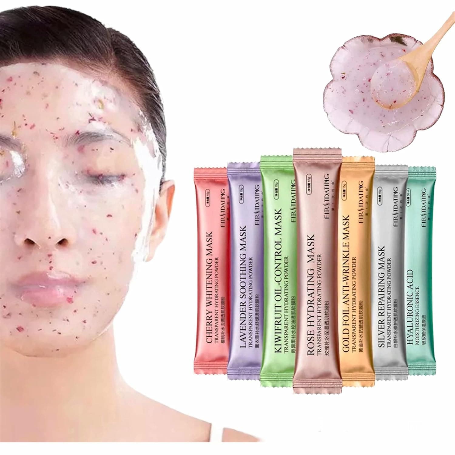 Beauty Spot Diy Spa Rose Hyaluronic Acid Hydro Jelly Facial Mask Powder Collagen Vitamin C Peel off Rubber Face Mask 12 Sacks (Mix -6)