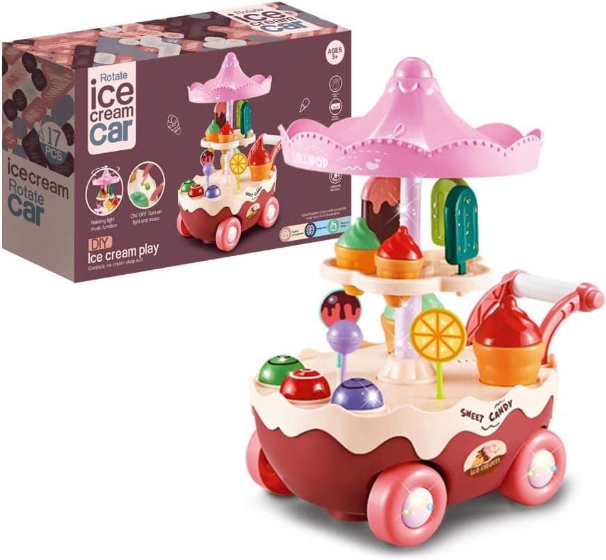 Toddler Girl Toys Age 3 4 5 6 Years，Small Ice Cream Truck，Pretend Play Set Food Toys for Girls，Automatic Walking Ice Cream Cart