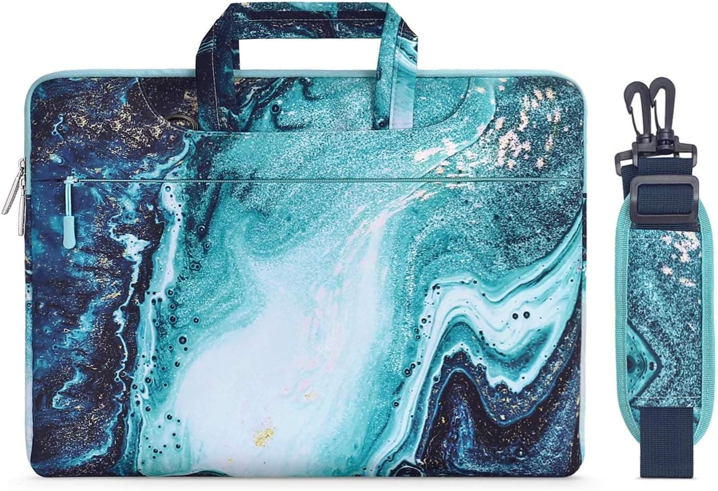 MOSISO Laptop Shoulder Bag Compatible with MacBook Air/Pro,13-13.3 inch Notebook,Compatible with MacBook Pro 14 2023-2021 A2779 M2 A2442 M1, Creative Wave Marble Carrying Briefcase Handbag Sleeve Case