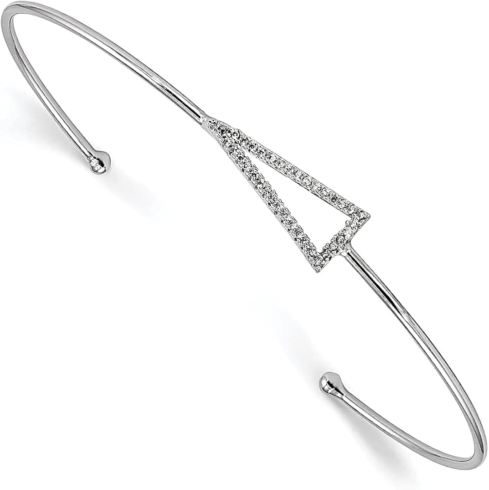 925 Sterling Silver Cubic Zirconia Cz Triangle Cuff Bangle Bracelet Expandable Stackable Fine Jewelry For Women Gifts For Her