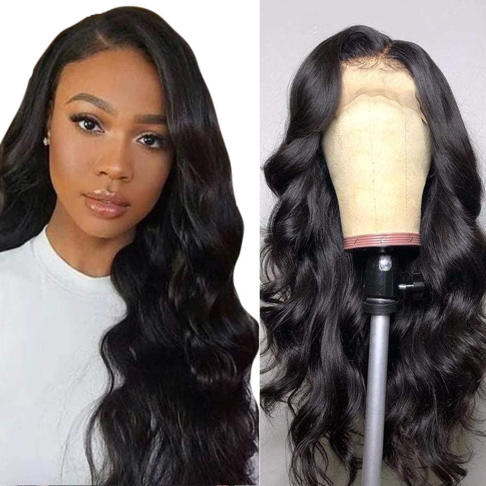 Karbalu Lace Front Wigs Human Hair with Baby Hair Pre Plucked Bleached Knots Remy Brazilian Body Wave Lace Wigs for Women Natural Color 20 inch