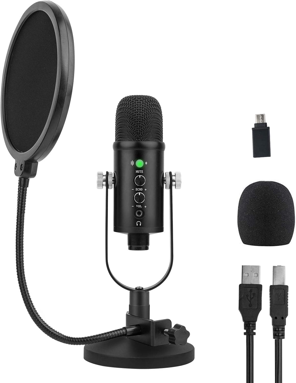 USB Microphone for Computer, Mic for Gaming, Podcast, Recording, Streaming, Zoom on PC/Mac/Laptop. Noise Cancelling Desktop Microfono with High Sound Quality, Mute Button, Plug & Play, Headphone Jack
