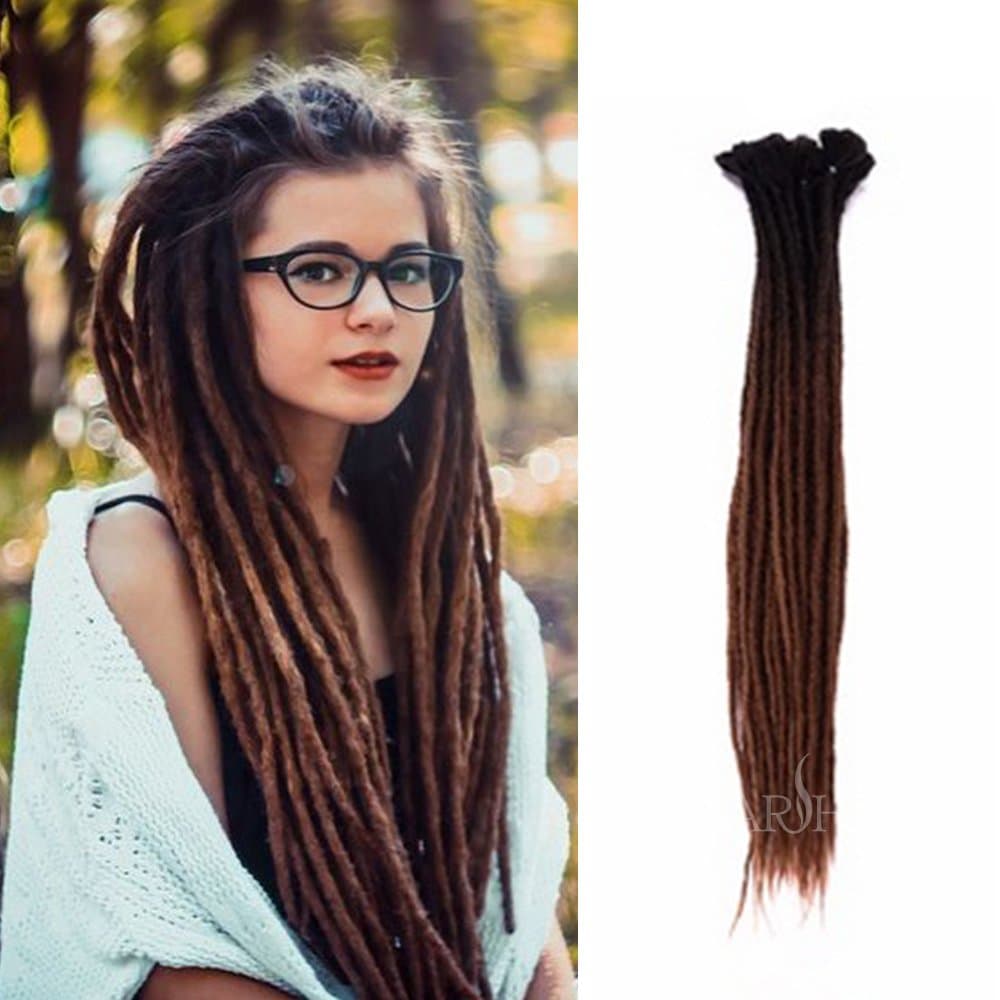 Dsoar 24 Inch Ombre Dreadlock Extensions Handmade Synthetic Dreads 10 Pcs/Pack Crochet Reggae Locs Extensions(Ombre Black and Dark Brown)