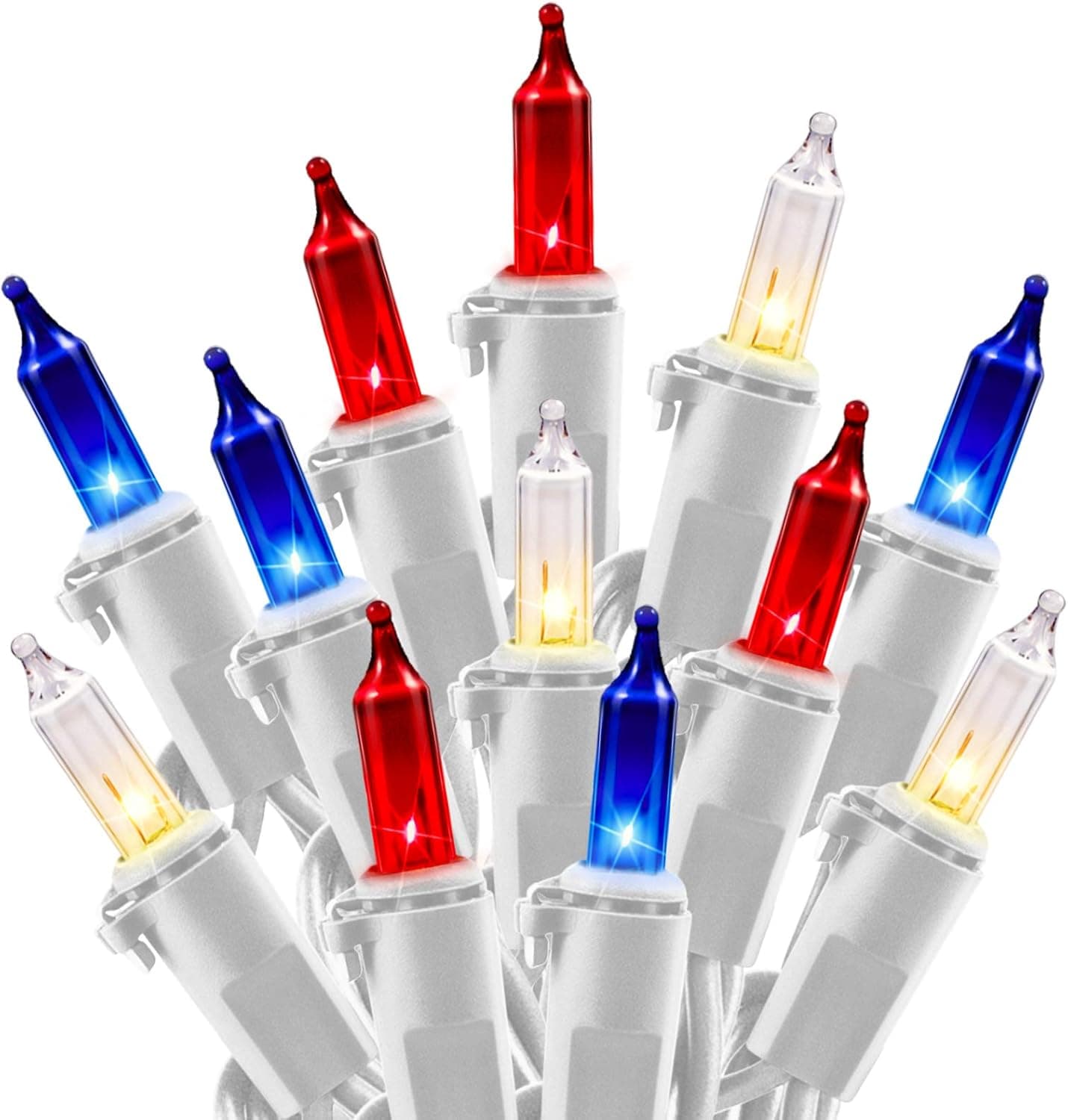 4th of July Patriotic Decoration Lights - 200 Count 50 Feet Red White Blue Mini String Light Waterproof Incandescent Bulb, White Wire Plug in for Indoor Outdoor Independence Day Party Xmas Patio Decor
