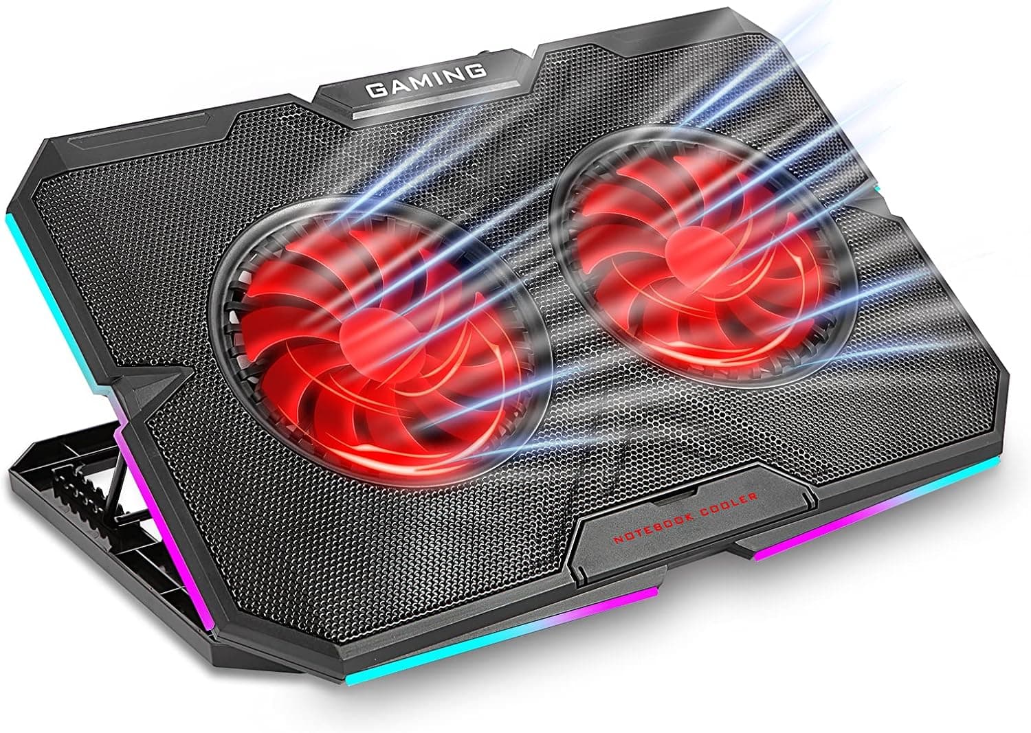 Laptop Cooling Pad Gaming Laptop Cooler Stand with 2 Red Quiet Cooling Big Fans ,Slim Portable USB Powered and Adjustable Mount Stand Height Laptop Cooling Stand