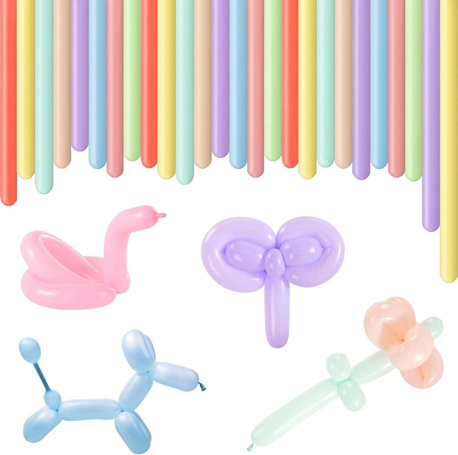 LOVESTOWN Long Magic Balloons, 180PCS Twisting Balloons Latex Animal Balloons Macaron Candy Colored Balloons for Birthday Wedding Festival Party
