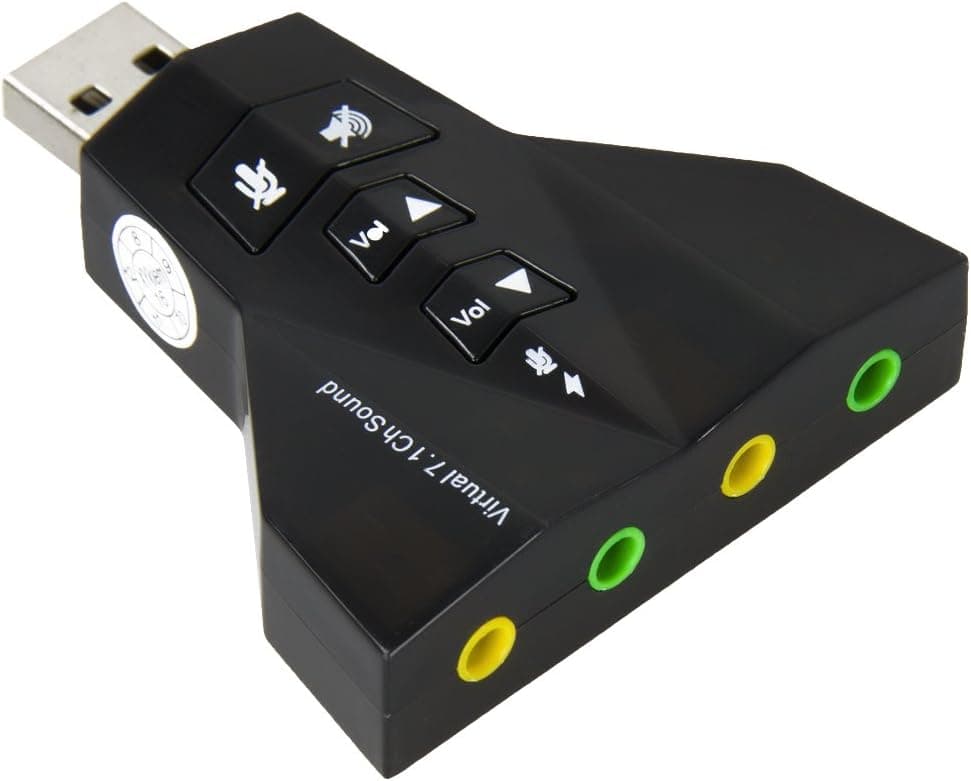 Computer independent Virtual 7.1 Channel 3D sound card Hi-Speed USB Sound Adapter Double Microphone & Headset Port Plugs for Windows, Mac, Linux, Drivers free