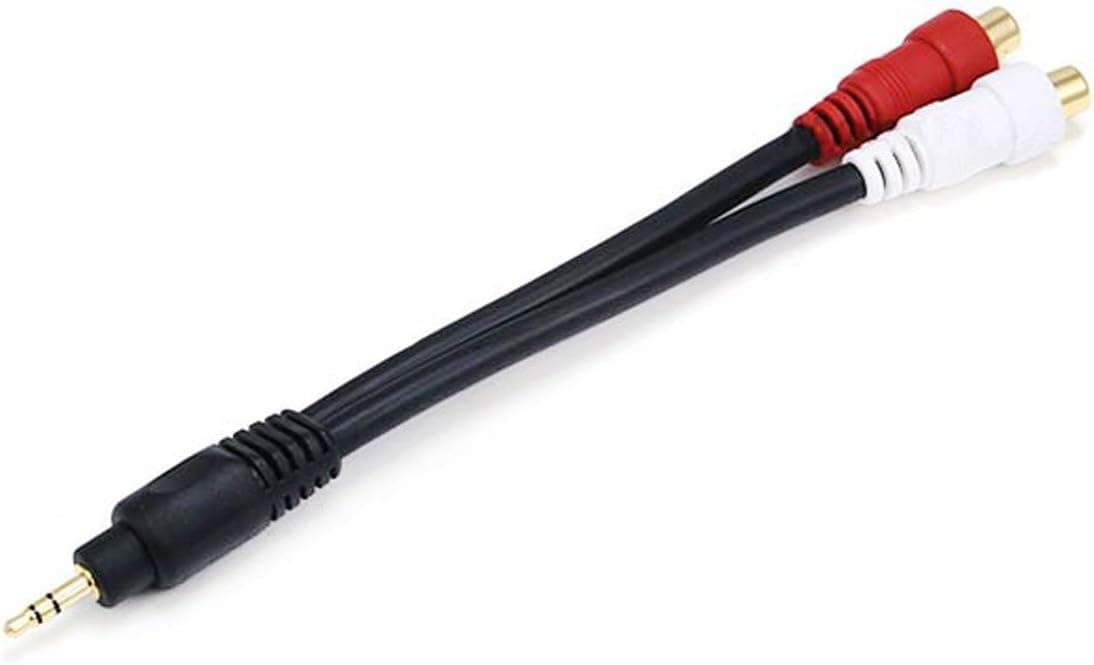 Monoprice 7inch Premium 3.5mm Stereo Male to 2RCA Female 22AWG Cable (Gold Plated) - Black