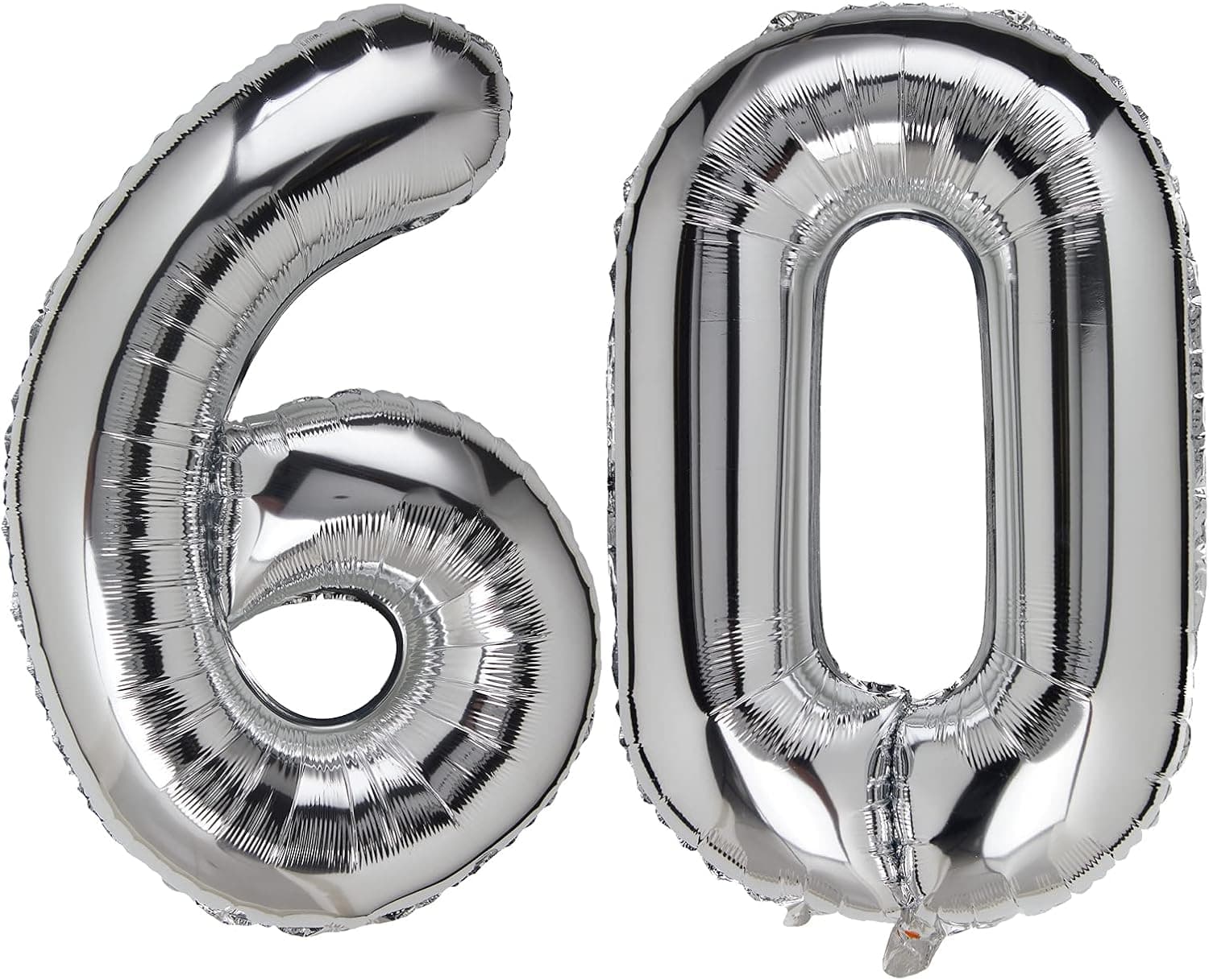 Number Balloon 60 Silver 40 Inch Foil Balloon with Straw & Ribbon Big Giant Jumbo Birthday Party Decorations Foil Mylar Helium Numbers Balloons for Men Women 60th Anniversary Event