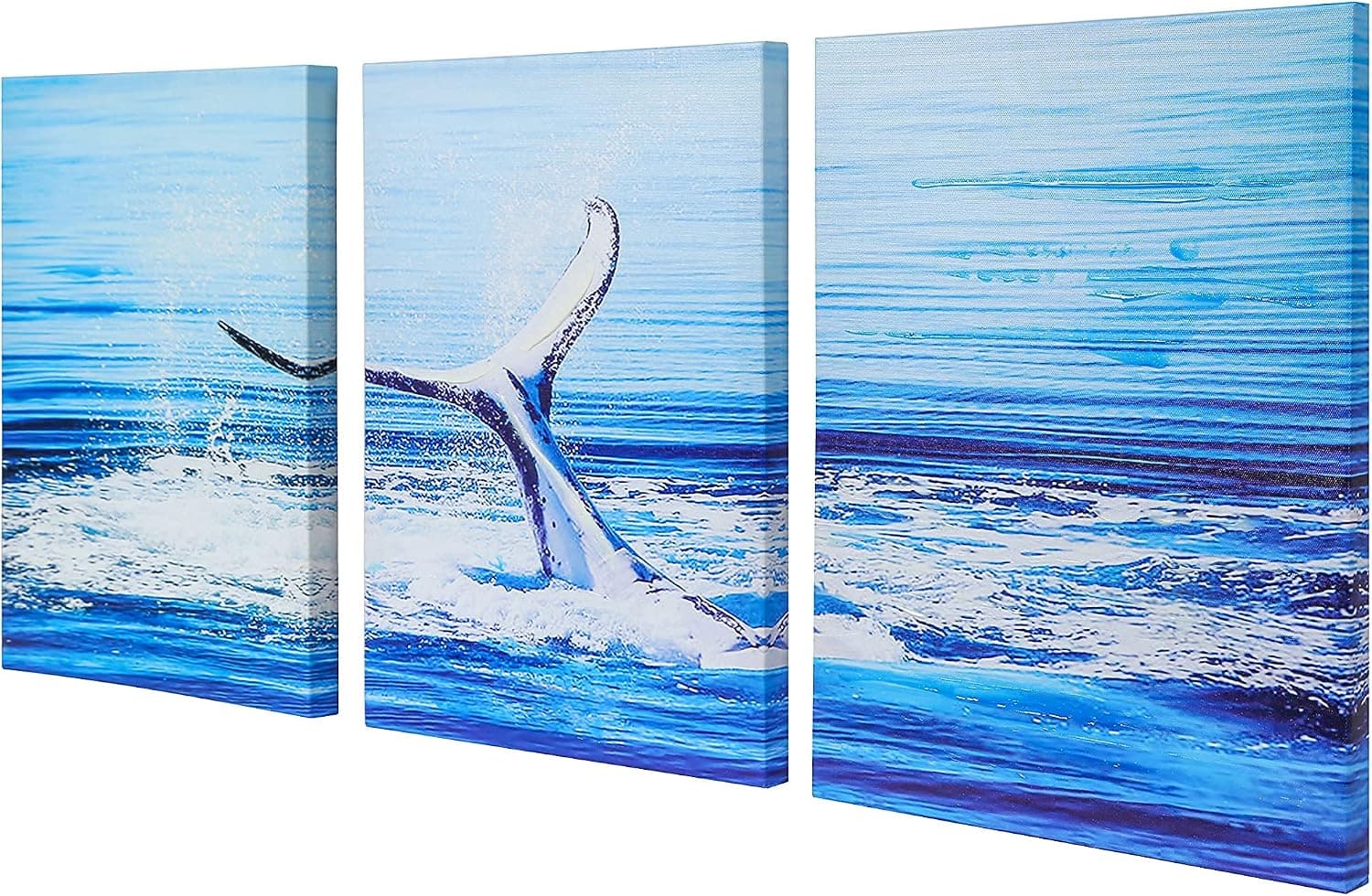 Wall Art Canvas Prints Blue Sea Dolphin Tail Painting for Bedroom Bathroom Living Room Wooden Framed Wall Décor Artwork Ready to Hang 12 x 16 Inch 3 Panels