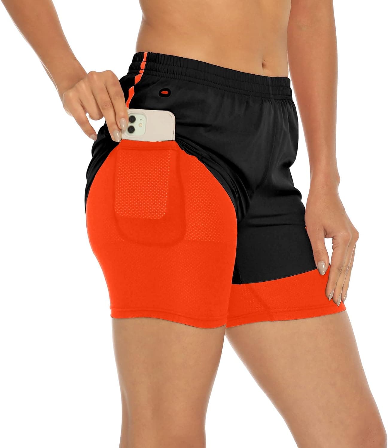 MOVUP Womens Running Shorts 2 in1 Quick-Dry Workout Sports Active Gym Yoga Shorts with Phone Pockets