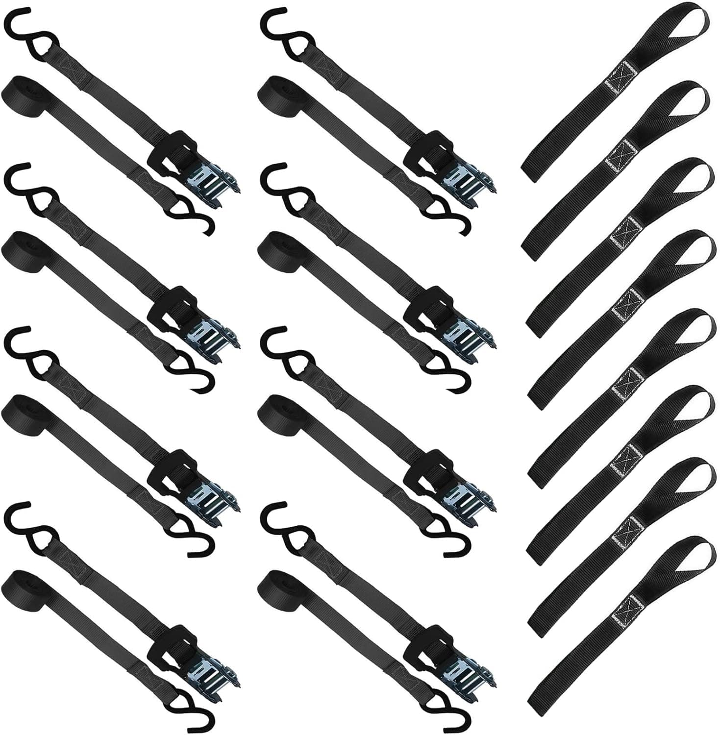 Heavy Duty Ratchet Straps, Topsky 1500lb Break Strength, 15ft Motorcycle Tie Down Straps, Cargo Straps for Trucks, ATV, Moving, 8 Pack, 8 Soft Loops(Black)