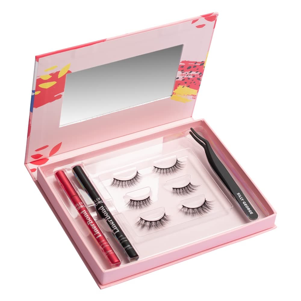 Silly George Girl Naturale Box Set | Contains: 1 Clear + 1 Black LinerBond Pro Lash Adhesive Eyeliner, 3 Pairs Girl Series Lashes (Next Door, Girl About Town, Girl Crush) + 1 Application Tweezers