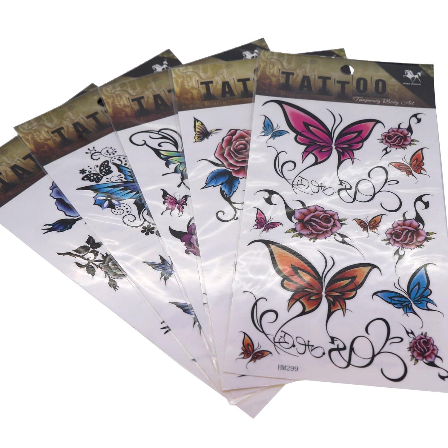 Cool Body Art Temporary Tattoos Removable Sticker, Pack of 5 Sheets (Flower and Butterfly)