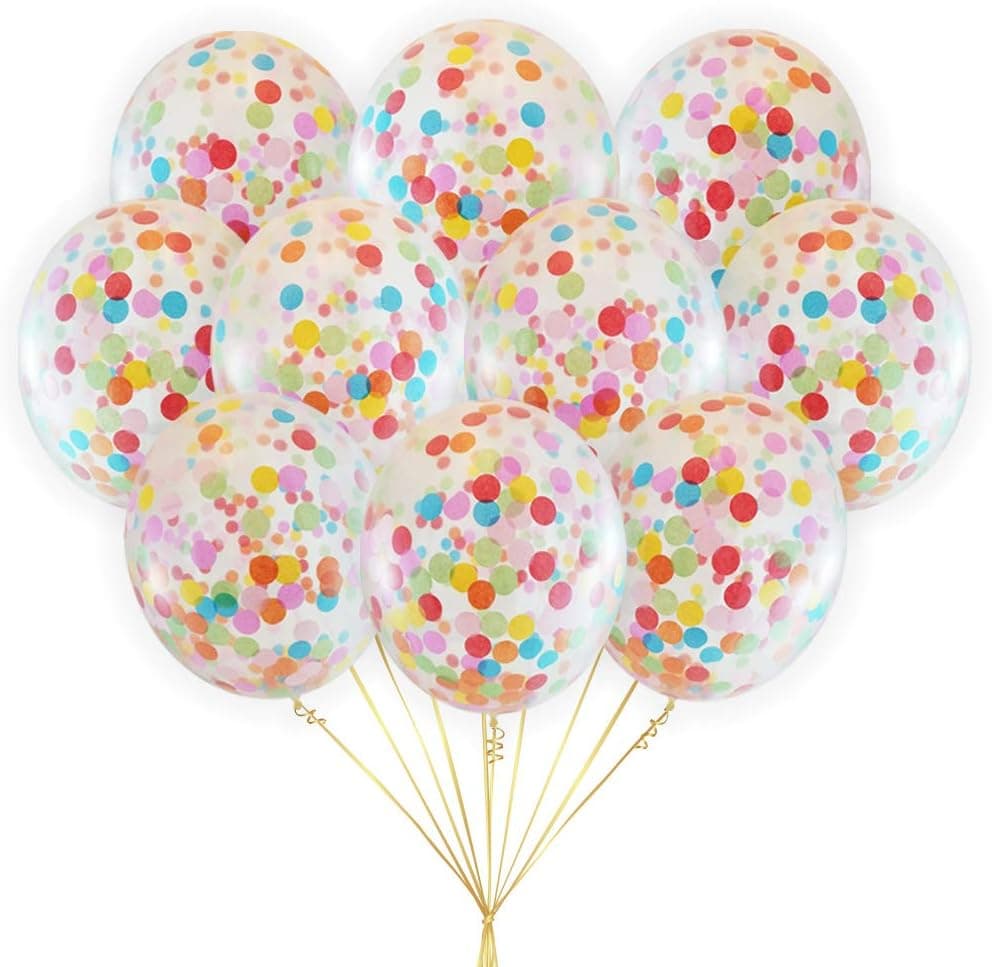Rainbow Multicolor Confetti Balloons | Bright Colorful Confetti Pre-Filled | Wedding Engagement Birthday Party Events (16 Pack Rainbow, 12 inches)