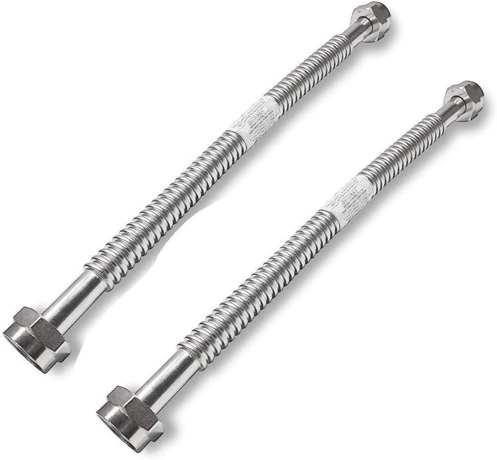 2 Pack Heavy Duty Durable Stainless Steel Corrugated Water Flex Connector with Extra Thick Washers for Water Heater and Water Softener (18x1 FIP)