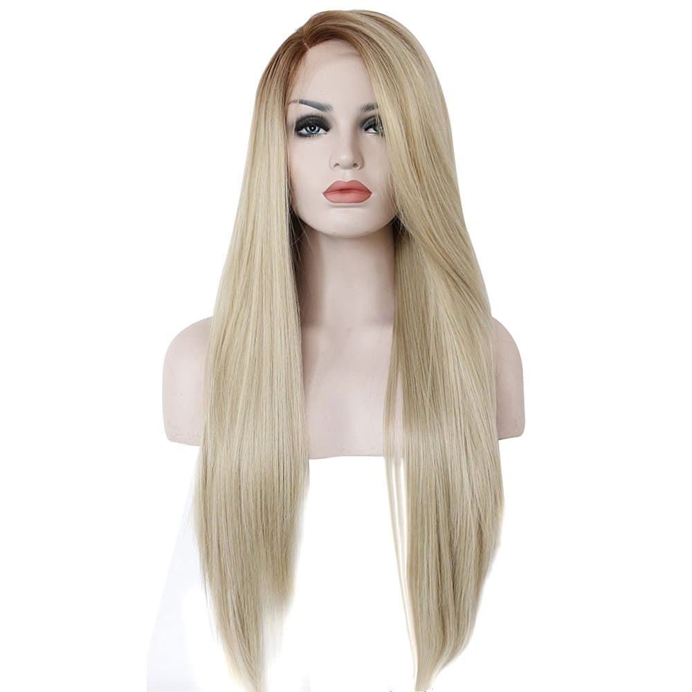 Ebingoo Blonde Ombre Silky Straight Synthetic Lace Front Wig For Women 18 inch