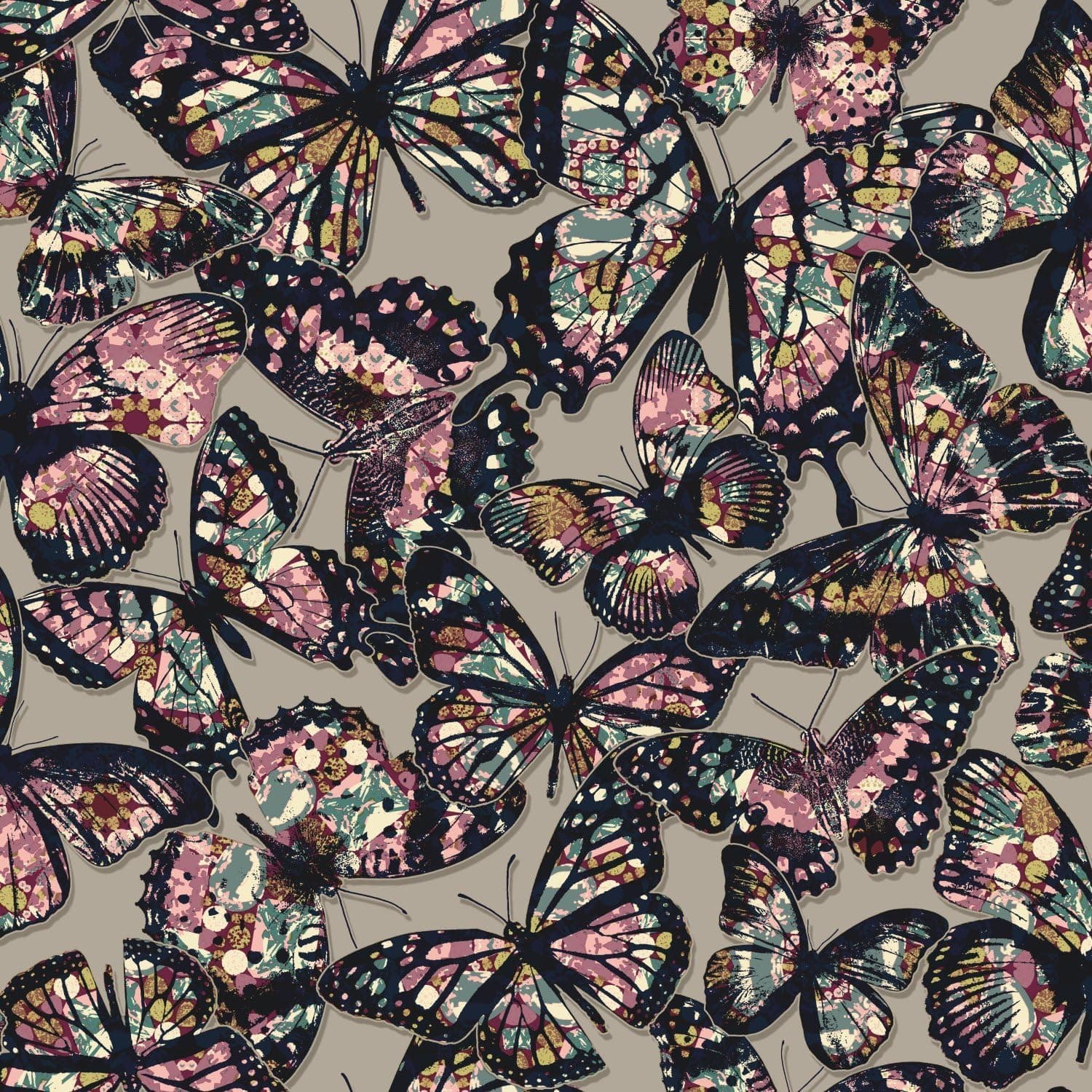 York Wallcoverings Urban Chic Jeweled Monarch Removable Wallpaper, Beige/Purple/Pink/Grey/Blue/Yellow/Green