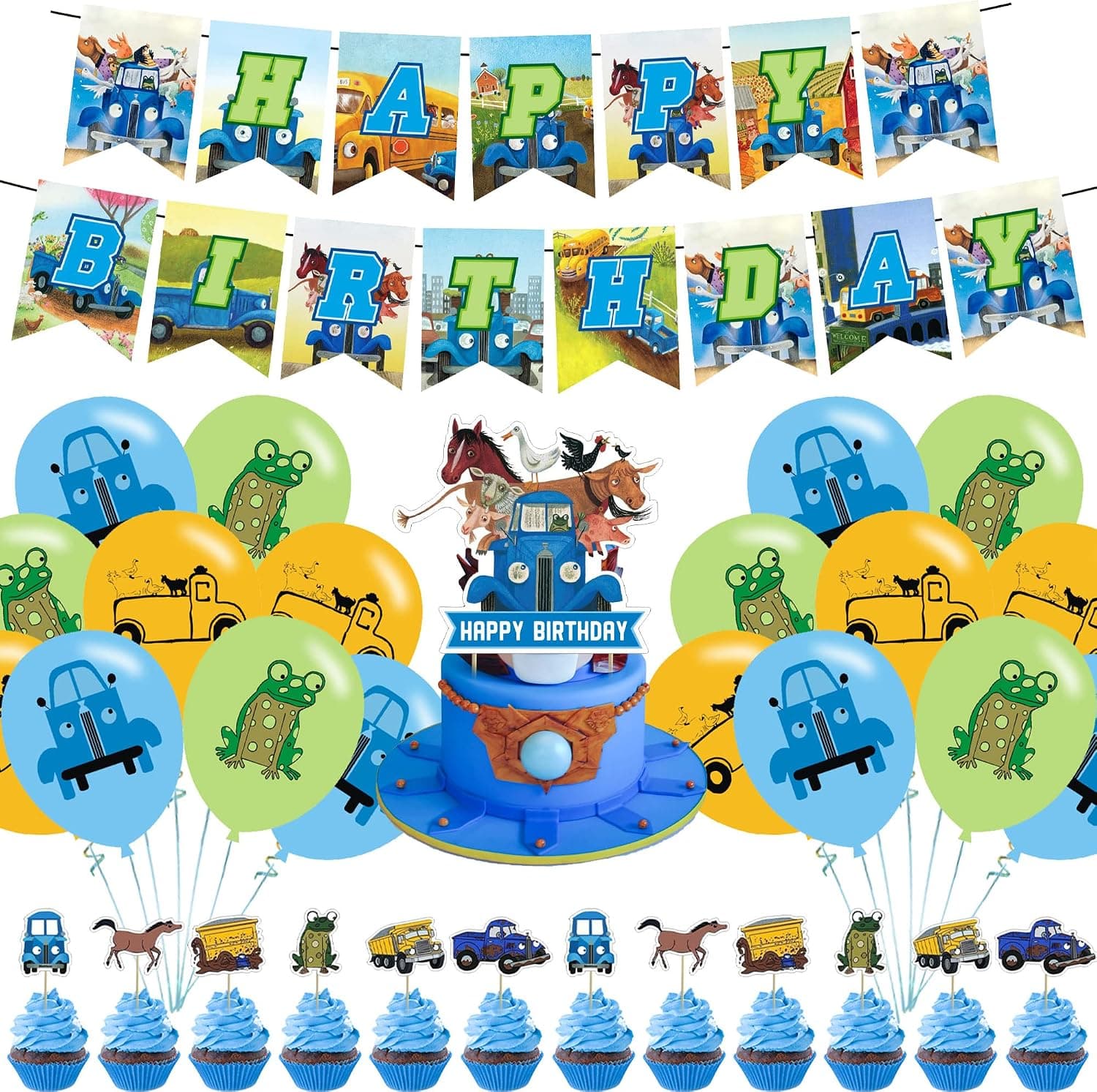 Little Blue Truck Birthday Party Decorations, Blue Truck Car Party Supplies with Happy Birthday Banner, Cake Toppers, Balloons Kids Birthday Party Supplies